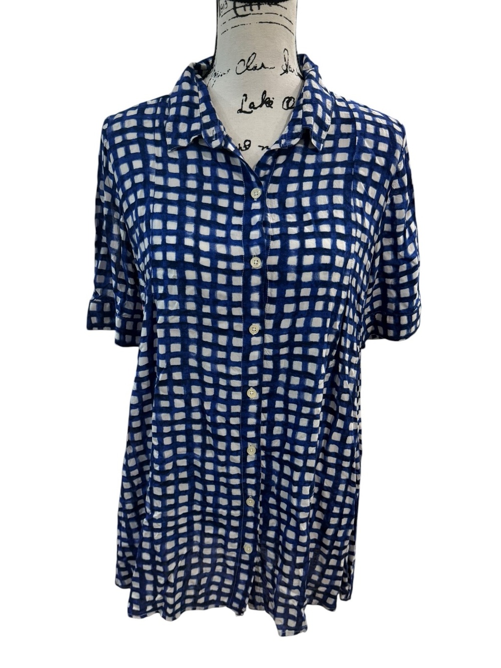 Anthropologie 11.1 Tylho Adanne Gingham Tunic Top blue/white Size Medium